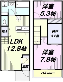 東京都昭島市宮沢町2丁目【テラスハウス】の間取り