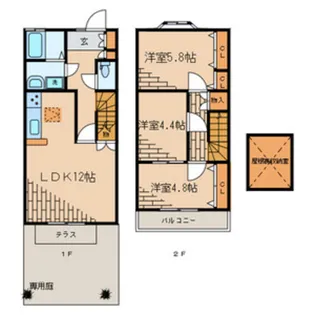 東京都立川市柏町3丁目【テラスハウス】の間取り