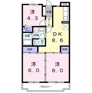 第1かしの木ハイツ【1階】の間取り
