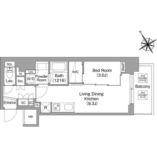 バウスフラッツ蔵前【14階】の間取り