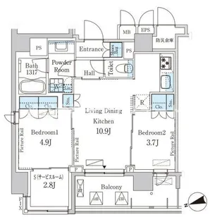 パークアクシス上野グレイスコート【14階】の間取り