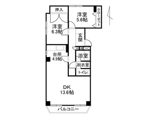 2LDKの間取り画像