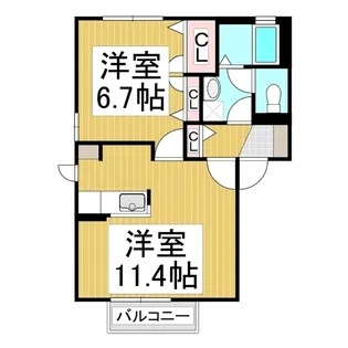 ラフォーレかわいB棟【2階】の間取り