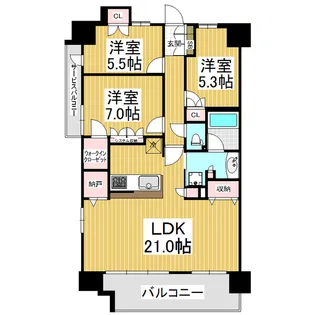 レーベン長野南千歳【6階】の間取り