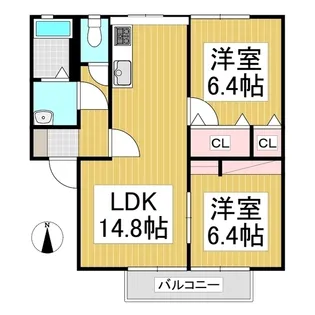 グランドディアスB【2階】の間取り