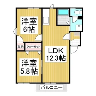 ジュネス砥川【2階】の間取り