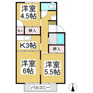 コスモタウンJ&M B棟【203号室】の間取り