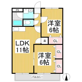 サンライン東部【2-F号室】の間取り