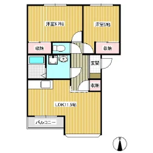 リバーサイド・パルディア【102号室】の間取り