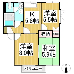 フェリスコートM W棟【202号室】の間取り
