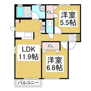 ディアス田中 A棟【101号室】の間取り