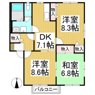 ディアス三本柳 A棟【202号室】の間取り