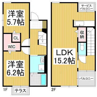 長野県松本市女鳥羽2丁目【テラスハウス】の間取り
