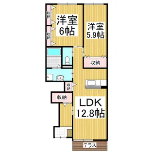 ユニヴァリーコンチェルト【105号室】の間取り