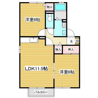 セジュールオクハラ B【1階】の間取り