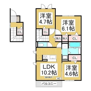 パーシモン三本柳【2階】の間取り