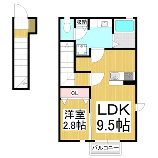 グラースタウン三本柳【201号室】の間取り