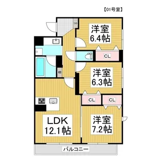 コンフォーティア広丘吉田Ⅲ B棟【201号室】の間取り
