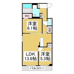 コンフォーティア中洲Ⅳ A棟【106号室】の間取り