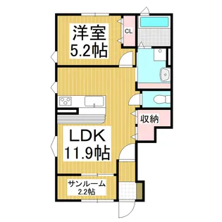 クアトロ常盤 B棟【102号室】の間取り