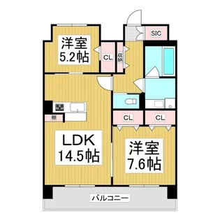 コンフォーティア広丘吉田Ⅲ A棟【707号室】の間取り