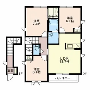 クレスト上の原 B【201号室】の間取り