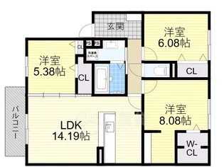 大阪府池田市八王寺1丁目【アパート】の間取り