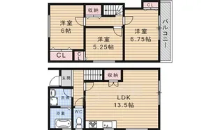 大阪府箕面市桜ケ丘2丁目【テラスハウス】の間取り