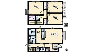 大阪府豊中市上野西3丁目【テラスハウス】の間取り
