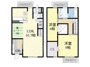 大阪府箕面市半町2丁目【テラスハウス】の間取り
