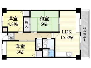 大阪府吹田市佐井寺3丁目【マンション】の間取り