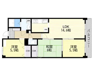 ヒルサイドガーデン千里山【1階】の間取り