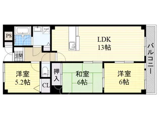 フェルザ南茨木【1階】の間取り
