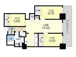 阿波座ライズタワーズ フラッグ46【16階】の間取り