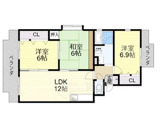大阪府茨木市沢良宜西2丁目【マンション】の間取り
