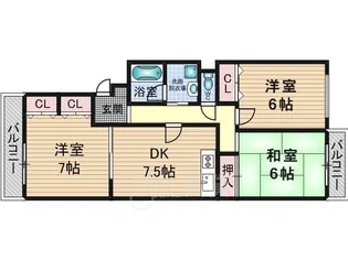 シャルマン摂津【2階】の間取り