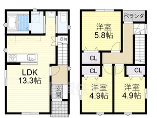 大阪府茨木市太田1丁目【一戸建】の間取り