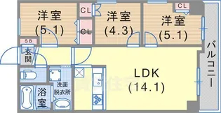 レジディア三宮東【13階】の間取り