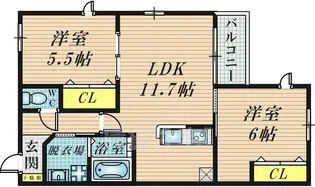 ボヌールオオハス【2階】の間取り