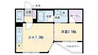 ブランネージュ二条城北【1階】の間取り