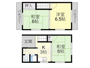 大阪府寝屋川市河北中町【テラスハウス】の間取り