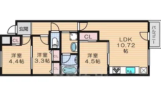レオン光善寺2【3階】の間取り