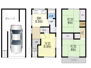 大阪府東大阪市六万寺町1丁目【一戸建】の間取り