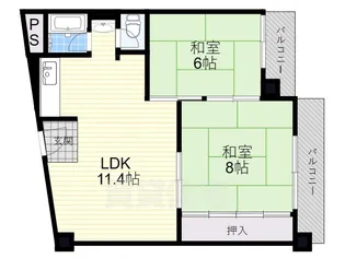 香里コーポ百合【6階】の間取り