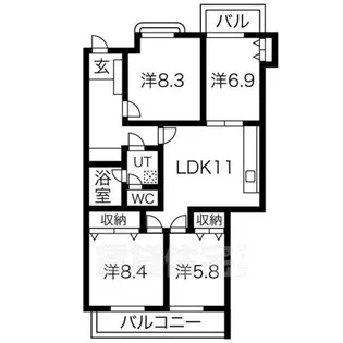 三旺マンション第三東山【4階】の間取り