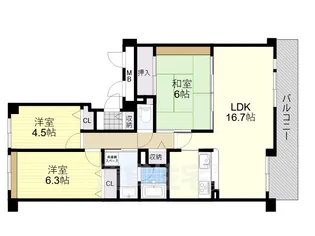 ローレルスクエア登美ヶ丘第1期9番館【2階】の間取り
