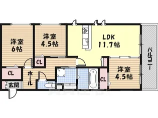 グロリアハイツはびきのB棟【3階】の間取り