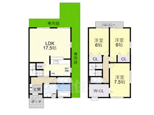 大阪府豊中市宮山町4丁目【テラスハウス】の間取り