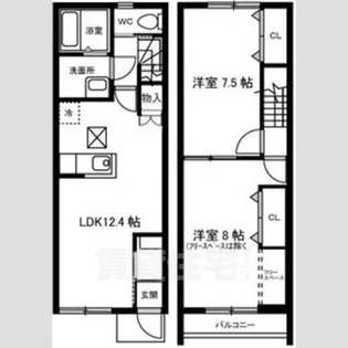 愛知県北名古屋市九之坪長堀【テラスハウス】の間取り