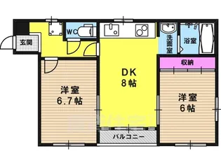 ベルエール長法寺【201号室】の間取り